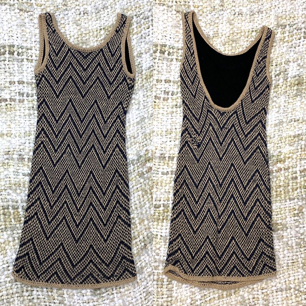 Rag Bone Knit Sleeveless Tank Dress Tan and Blue Exclusive Cotton Silk Small